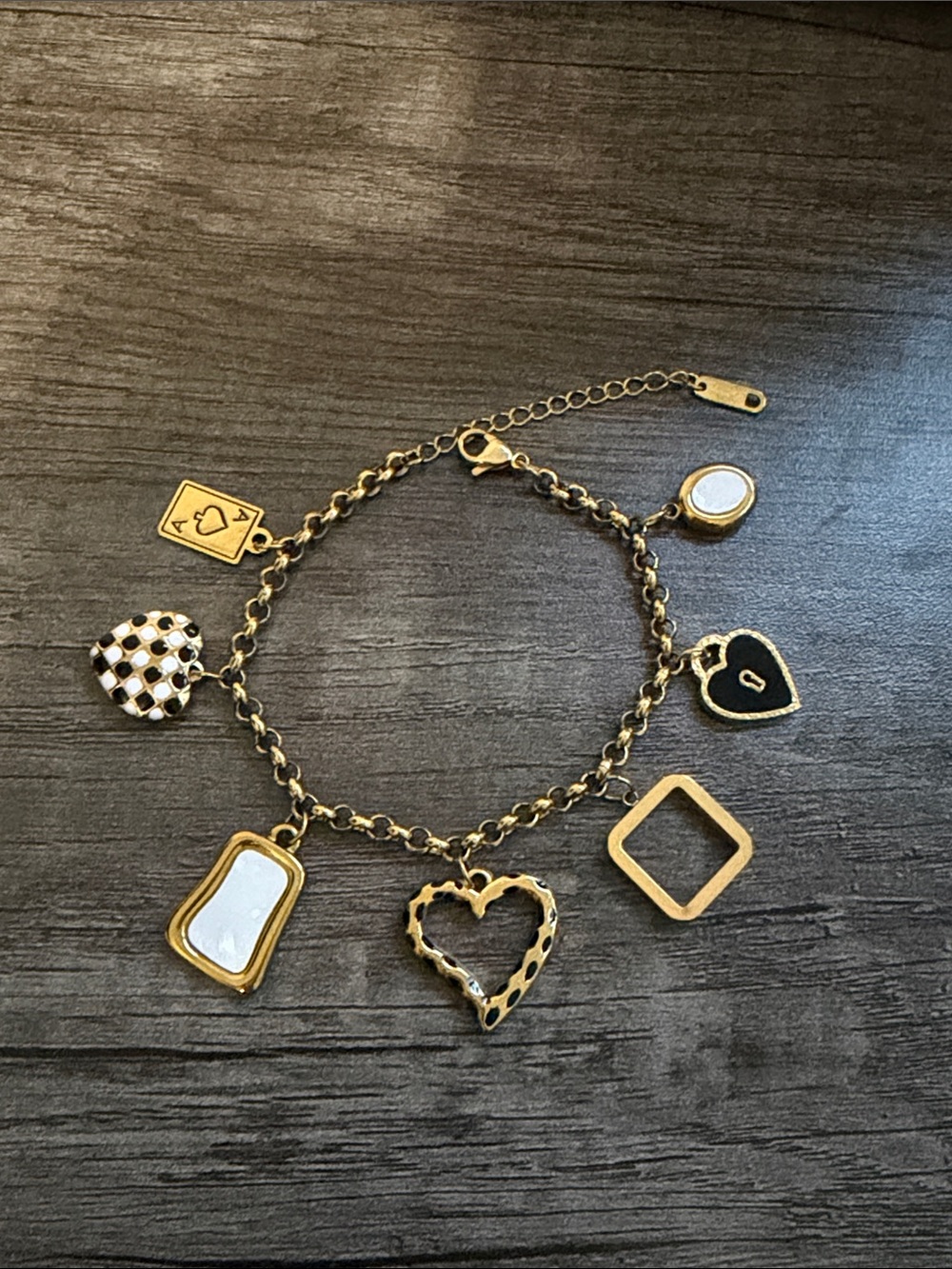 Gold, Black & White Charm Bracelet